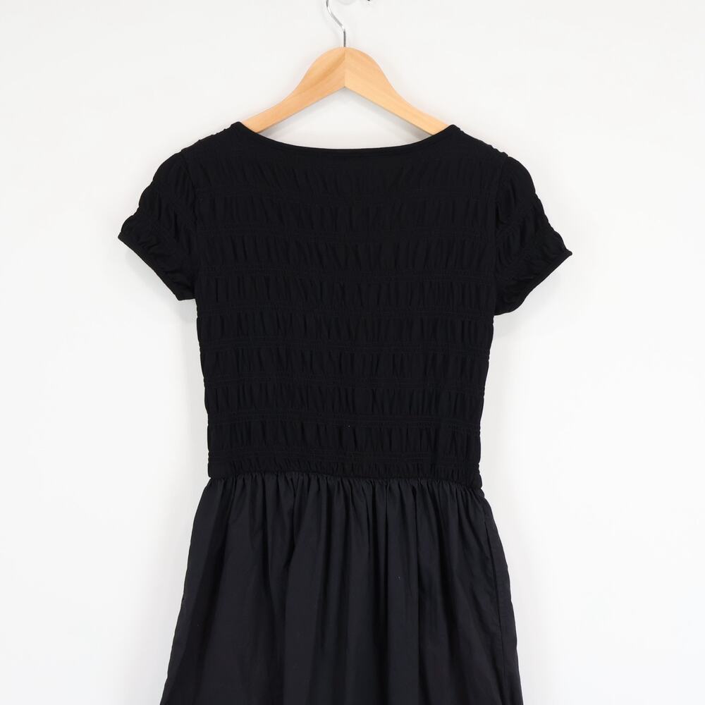 Madewell Smocked Boatneck Midi Dress Jet Black Size Small - Picture 6 of 8